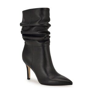 Nine West Women's Slouch Pointy Toe Stiletto Heel Dress Booties, Black Leather 7